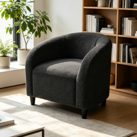 Grey Linen-Look Velvet Armchair, Cosy Lounge Chair for Relaxation